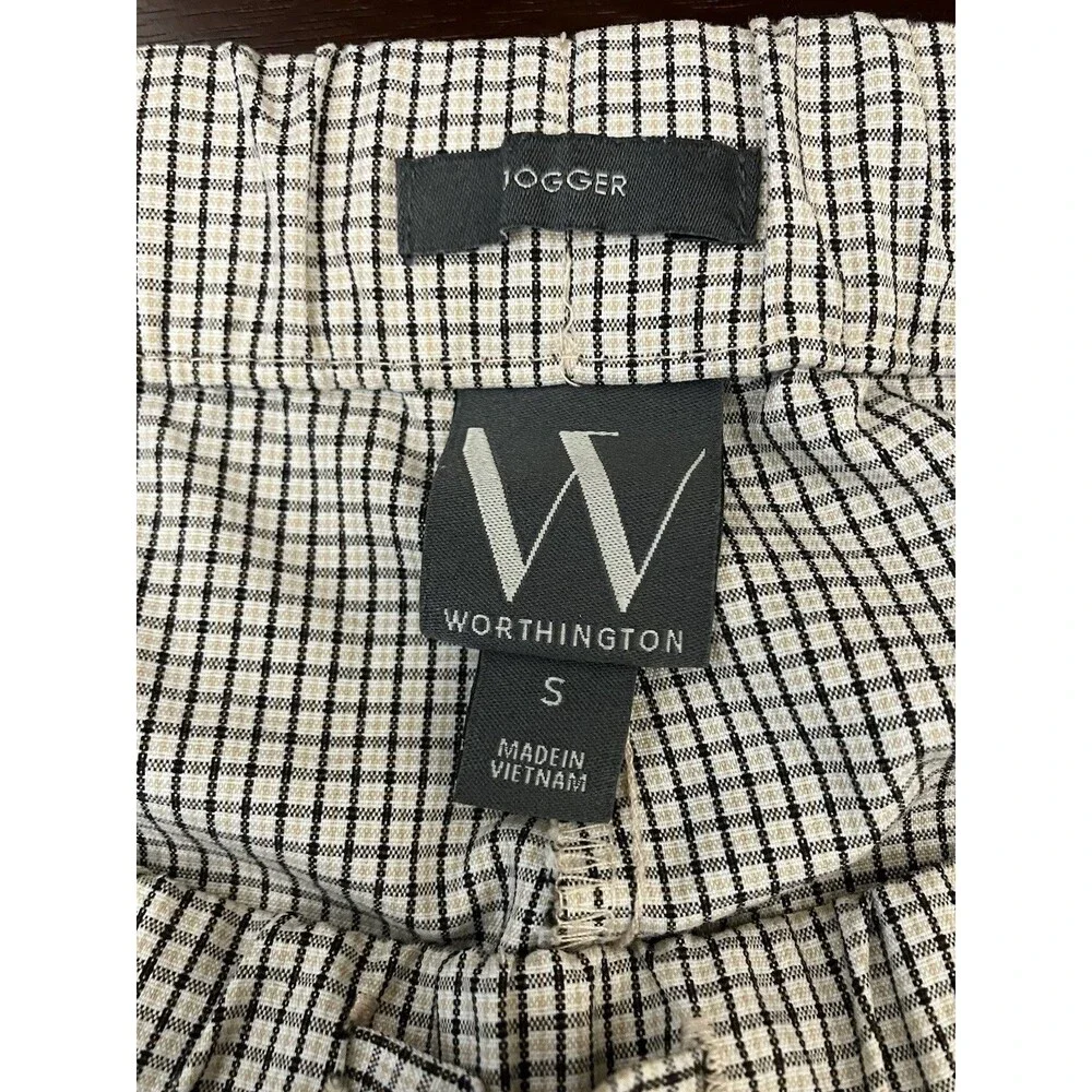 Worthington Womens Checkered Tan/Blue/Gold lined Jogger Pants Size Small - Picture 2 of 7